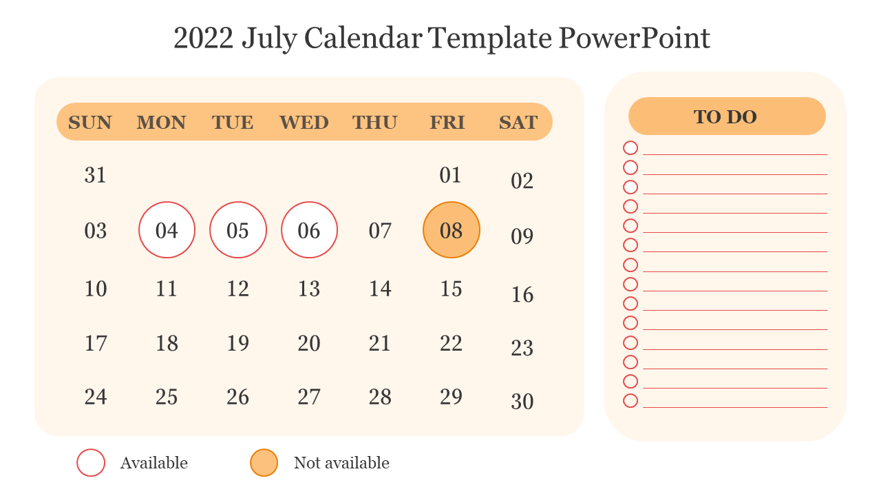 2022 July Calendar Template PowerPoint